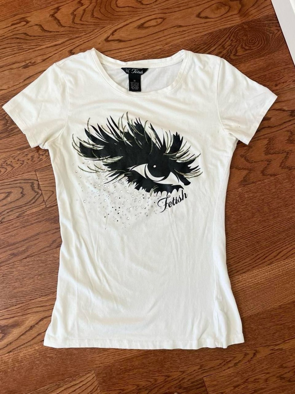 Vintage Y2K white eye graphic top by Fetish
